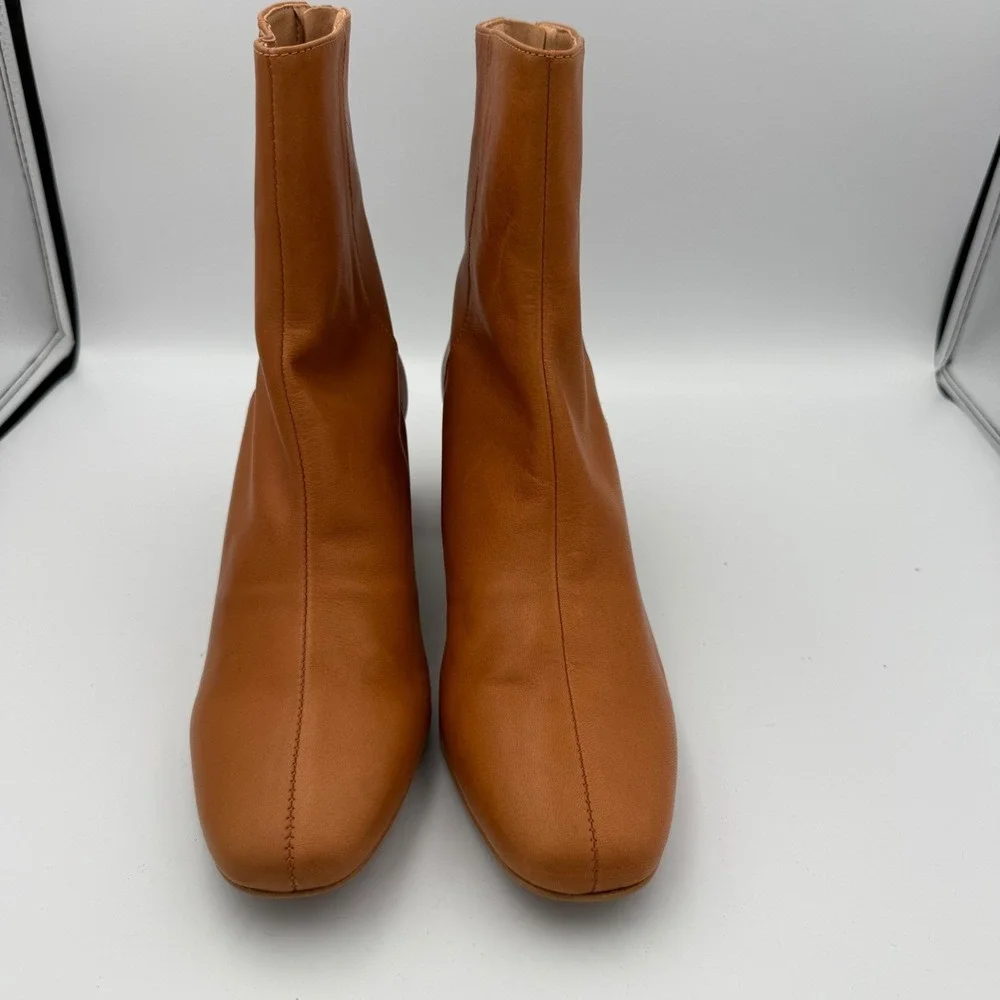 Anthropologie Harlow Tan Leather Ankle Boots Block Heel Zip Back Women EU 41